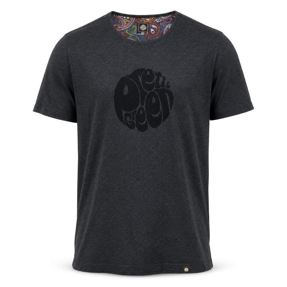 Pretty Green Men's Charcoal Cotton Crew Neck T-Shirt L Retro Paisley Trim
