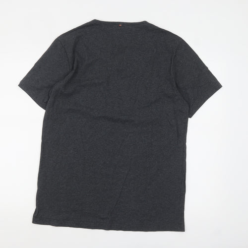 Pretty Green Men's Charcoal Cotton Crew Neck T-Shirt L Retro Paisley Trim