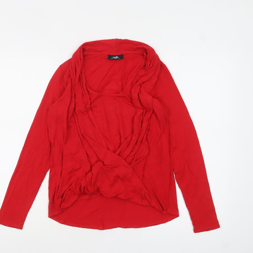 Wallis Women Red Wrap Long Sleeve Jersey Blouse Size 12