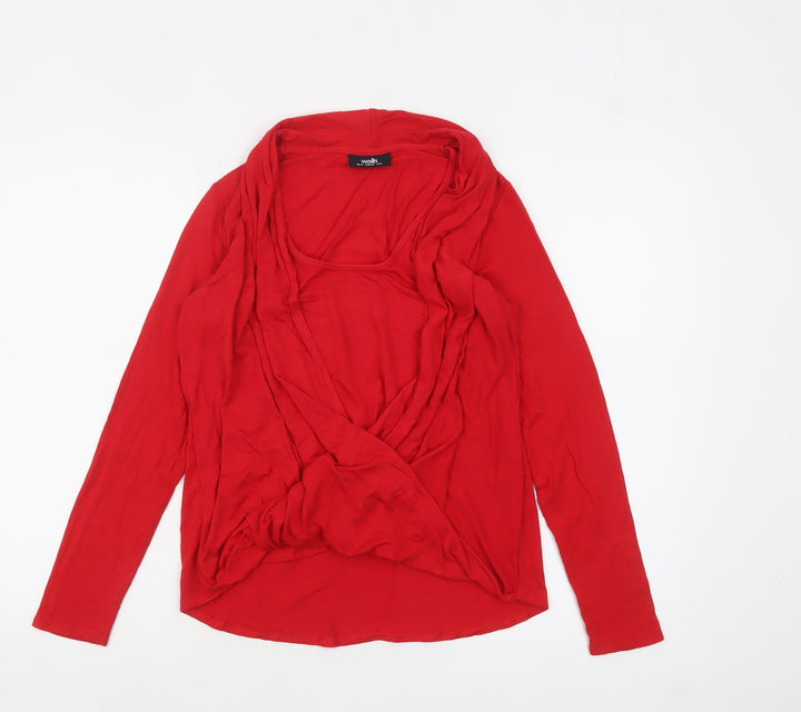 Wallis Women Red Wrap Long Sleeve Jersey Blouse Size 12