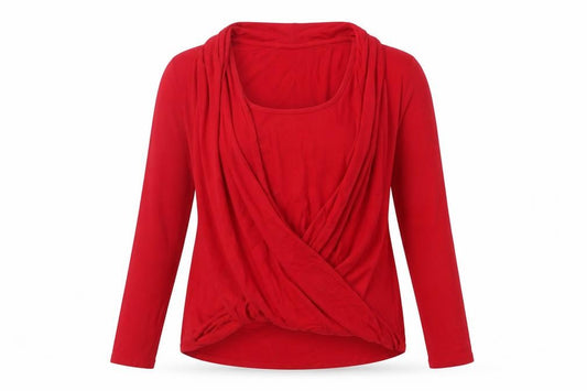 Front view of Wallis Women Red Wrap Long Sleeve Jersey Blouse, size 12