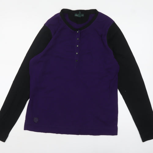 Ralph Lauren Women’s Purple Black Long Sleeve Henley Jersey Top XL