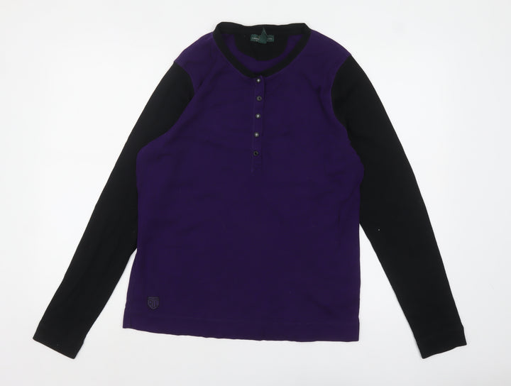 Ralph Lauren Women’s Purple Black Long Sleeve Henley Jersey Top XL
