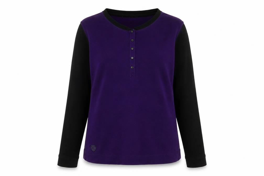 Ralph Lauren Women’s Purple Black Long Sleeve Henley Jersey Top XL