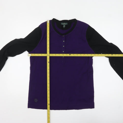 Ralph Lauren Women’s Purple Black Long Sleeve Henley Jersey Top XL