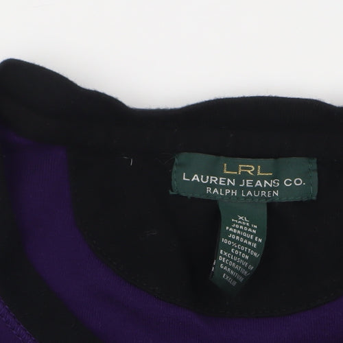 Ralph Lauren Women’s Purple Black Long Sleeve Henley Jersey Top XL