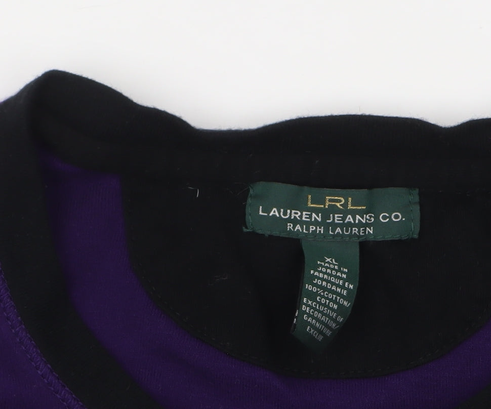 Ralph Lauren Women’s Purple Black Long Sleeve Henley Jersey Top XL