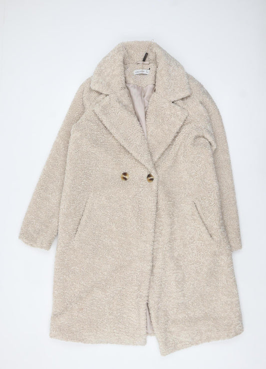 Gallery Womens Beige Long Teddy Fleece Overcoat Size 8