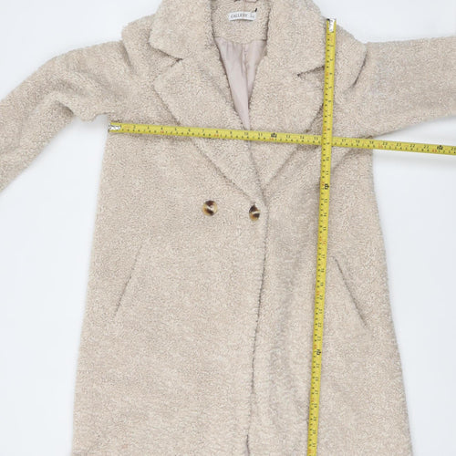 Gallery Womens Beige Long Teddy Fleece Overcoat Size 8