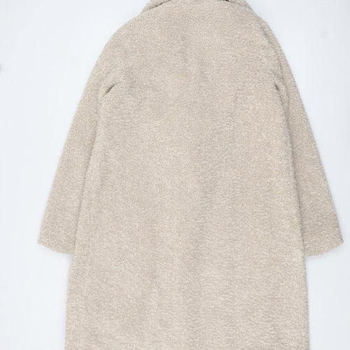 Gallery Womens Beige Long Teddy Fleece Overcoat Size 8