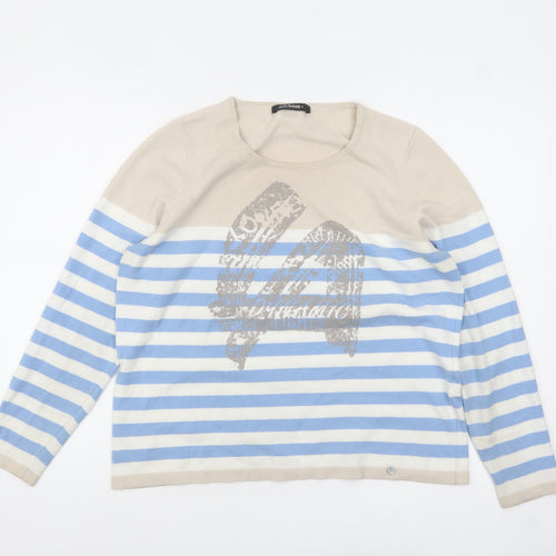 Golléhaug Collection Womens Beige Blue Striped Pullover Jumper Size 12