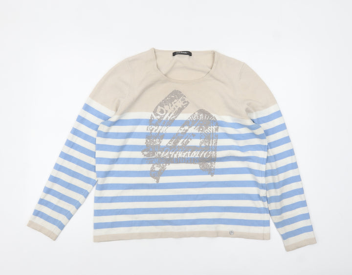 Golléhaug Collection Womens Beige Blue Striped Pullover Jumper Size 12
