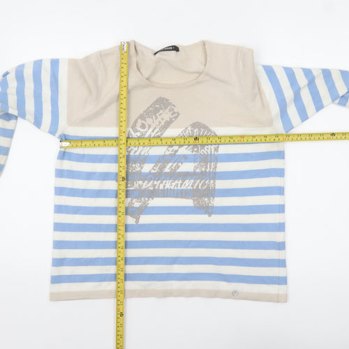 Golléhaug Collection Womens Beige Blue Striped Pullover Jumper Size 12