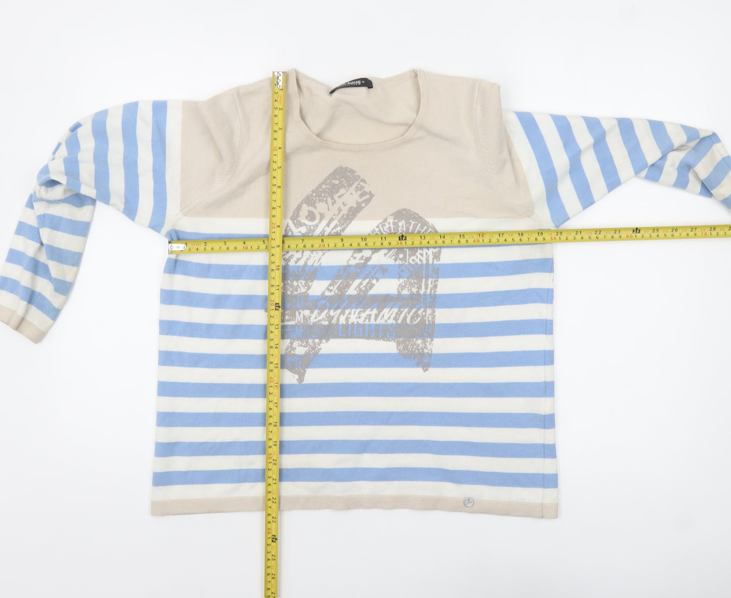 Golléhaug Collection Womens Beige Blue Striped Pullover Jumper Size 12
