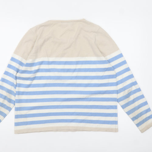 Golléhaug Collection Womens Beige Blue Striped Pullover Jumper Size 12