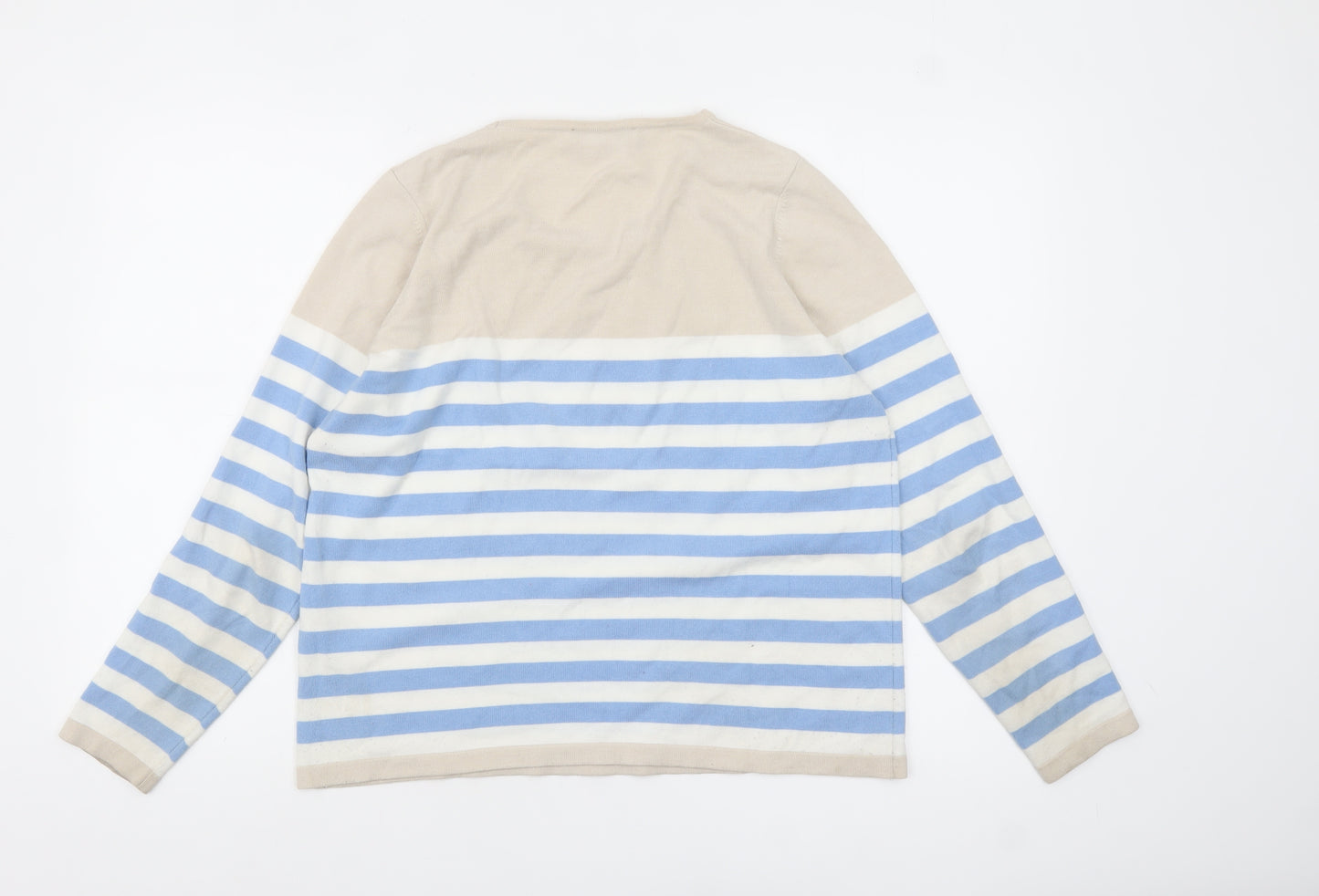 Golléhaug Collection Womens Beige Blue Striped Pullover Jumper Size 12