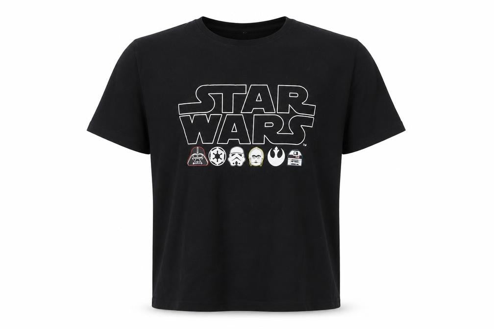 Front view of Star Wars Men's Black Cotton Graphic T-Shirt L