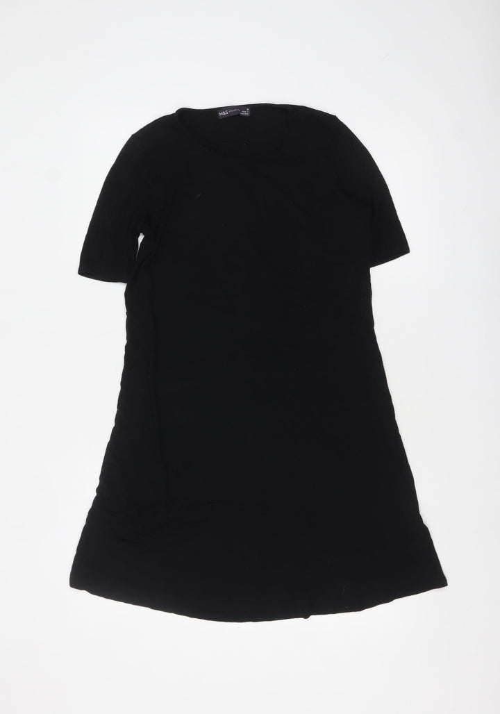 Marks and Spencer Women Black Size 10 Short Sleeve Jersey T-Shirt Dress