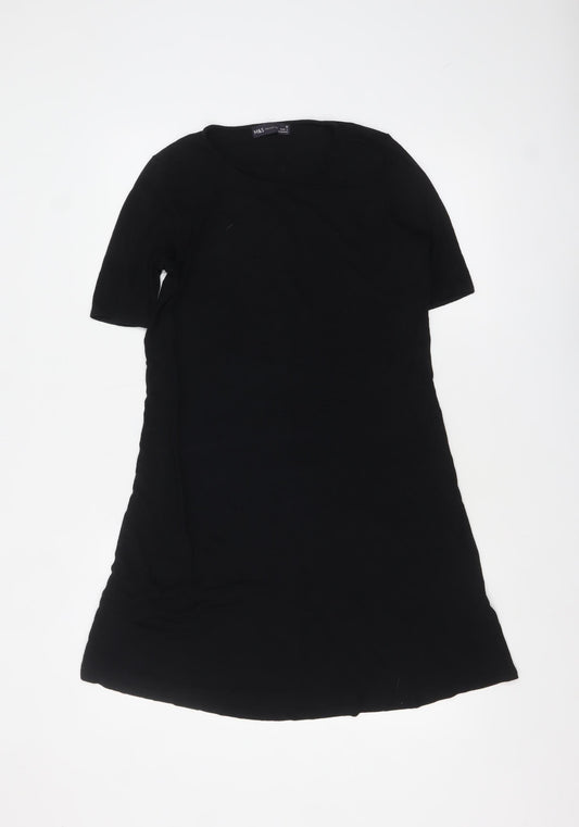 Front view of Marks & Spencer Women Black, size 10, Short Sleeve Jersey T-Shirt Dress