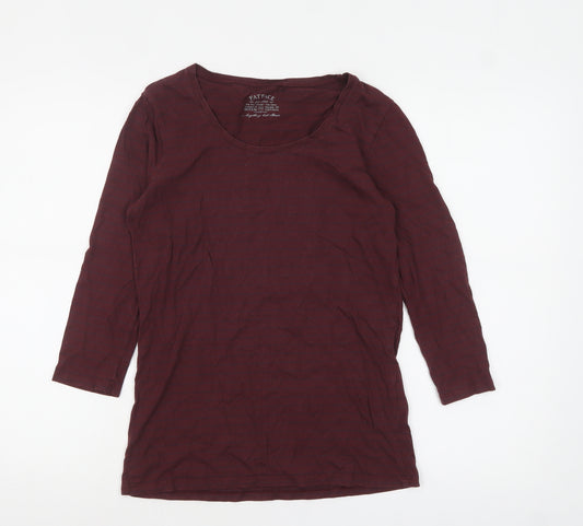 FatFace Women's Red Striped 3/4 Sleeve Basic Cotton Modal T-Shirt Size 10
