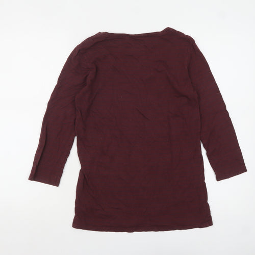 FatFace Women's Red Striped 3/4 Sleeve Basic Cotton Modal T-Shirt Size 10