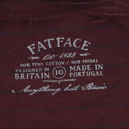 FatFace Women's Red Striped 3/4 Sleeve Basic Cotton Modal T-Shirt Size 10
