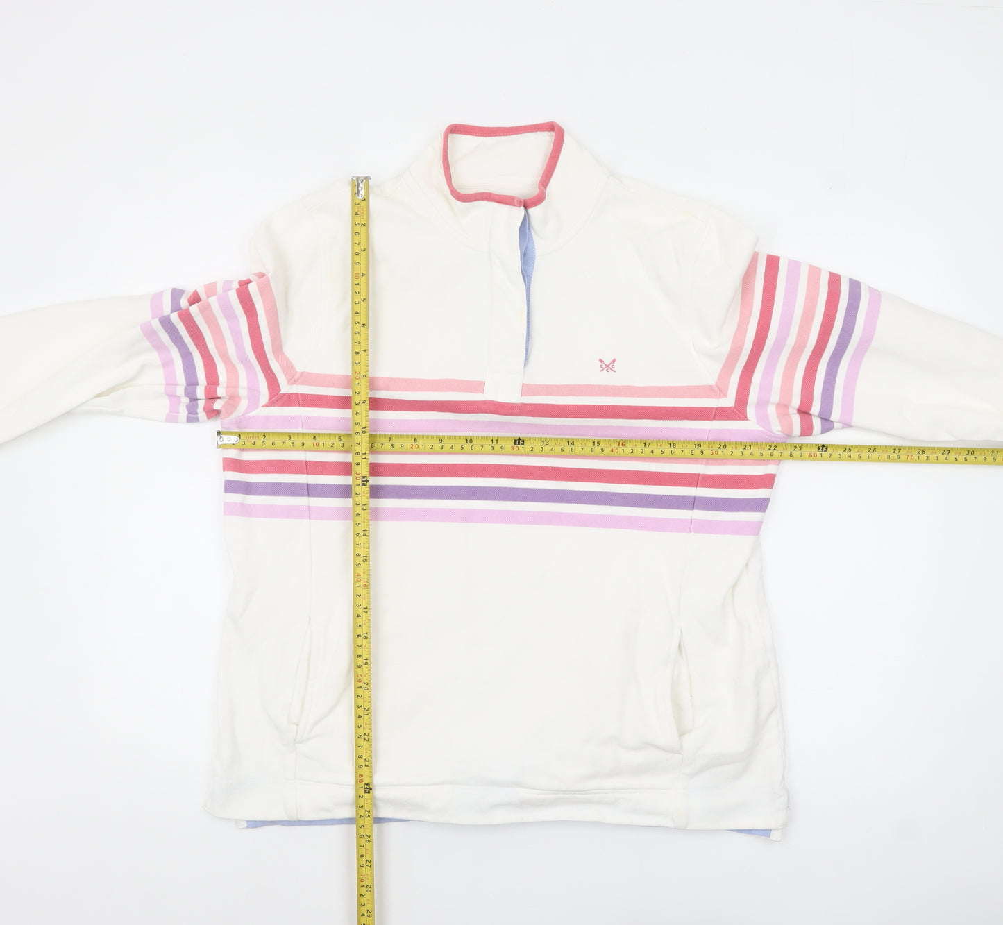 Crew Clothing Company Womens Cream Stripe 1/4 Zip Sweatshirt Size 16
