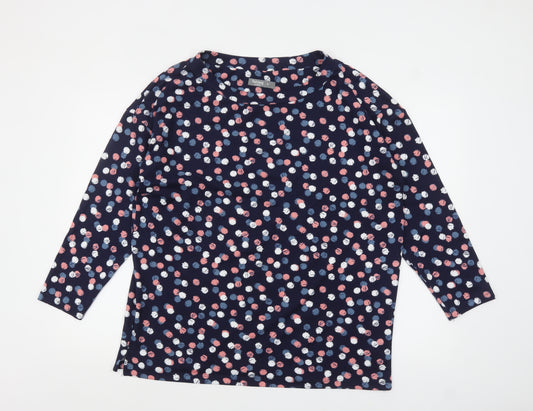 Nutmeg Women Blue Polka Dot 3/4 Sleeve Basic T-Shirt Size 16