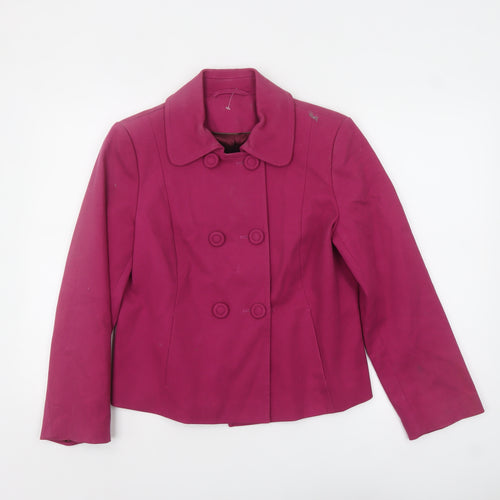 Laura Ashley Women's Pink Cotton Pea Coat Size 14 Double-Breasted Jacket