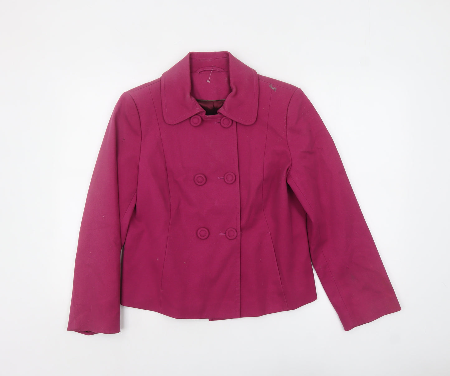 Laura Ashley Women's Pink Cotton Pea Coat Size 14 Double-Breasted Jacket