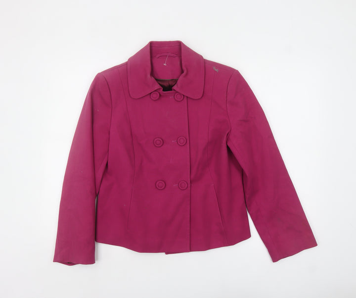 Laura Ashley Women's Pink Cotton Pea Coat Size 14 Double-Breasted Jacket
