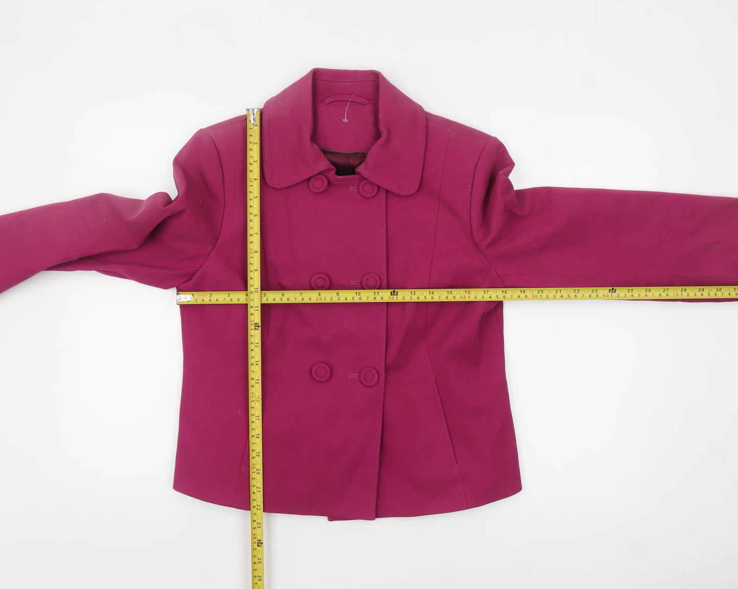 Laura Ashley Women's Pink Cotton Pea Coat Size 14 Double-Breasted Jacket