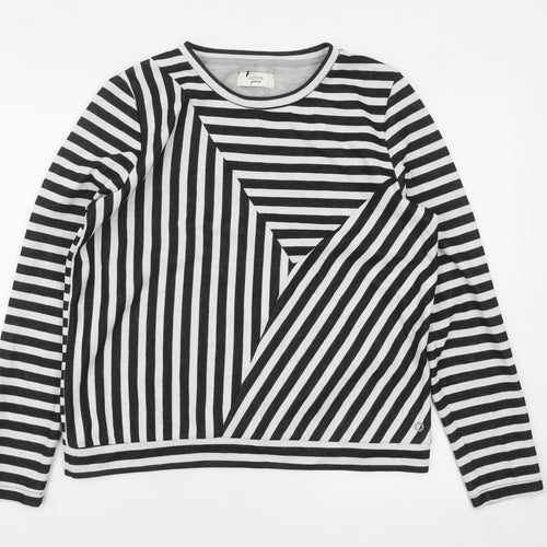 Nümph Women Black White Stripe Long Sleeve Cotton Jersey Top L