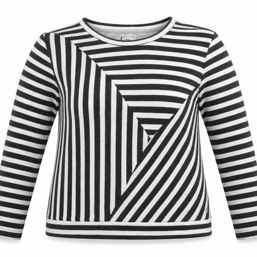 Nümph Women Black White Stripe Long Sleeve Cotton Jersey Top L