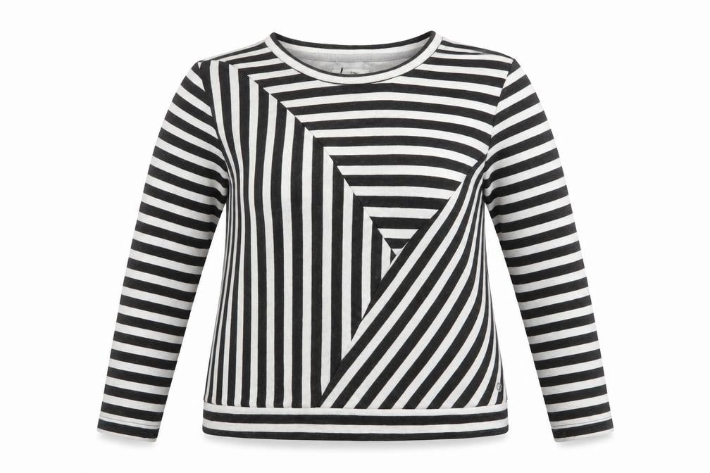Nümph Women Black White Stripe Long Sleeve Cotton Jersey Top L