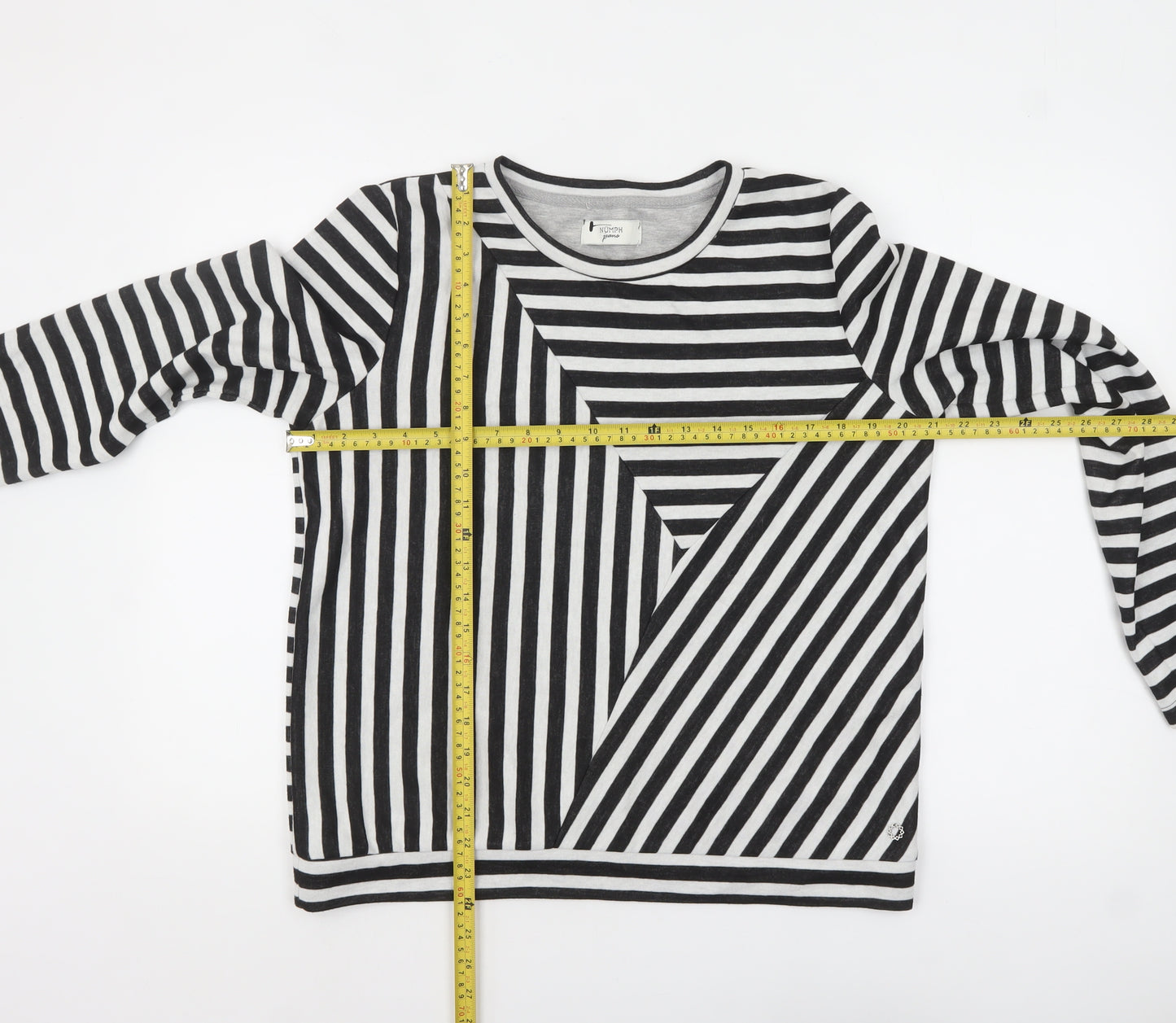 Nümph Women Black White Stripe Long Sleeve Cotton Jersey Top L
