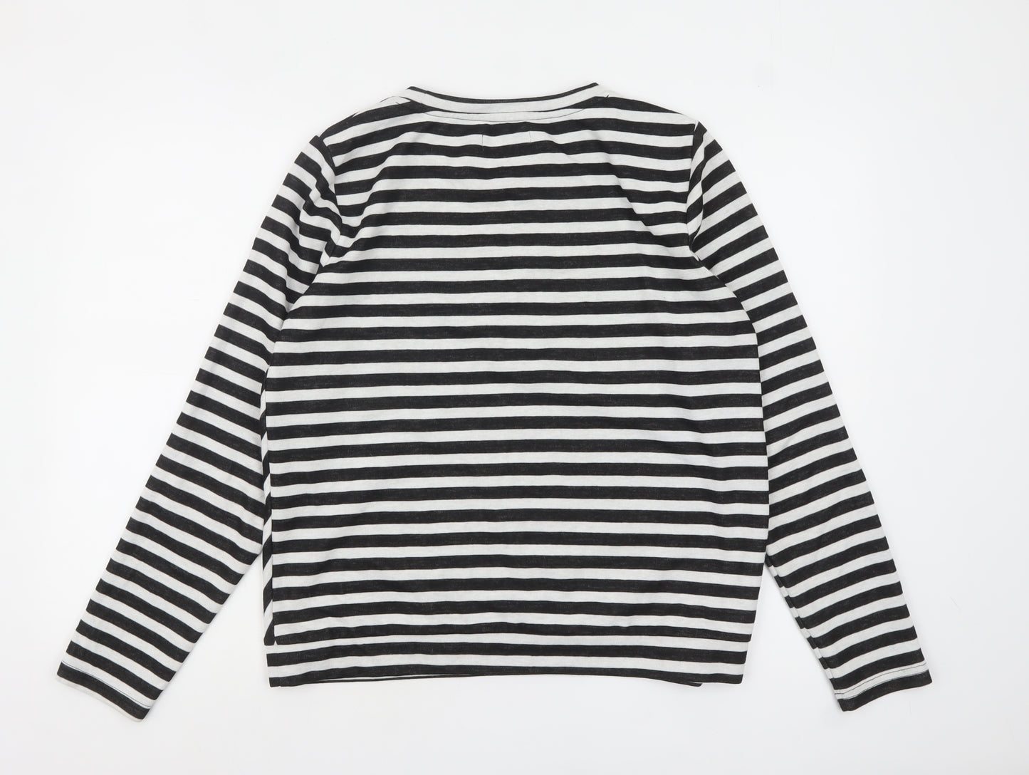Nümph Women Black White Stripe Long Sleeve Cotton Jersey Top L