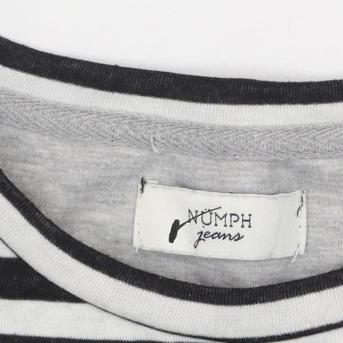 Nümph Women Black White Stripe Long Sleeve Cotton Jersey Top L
