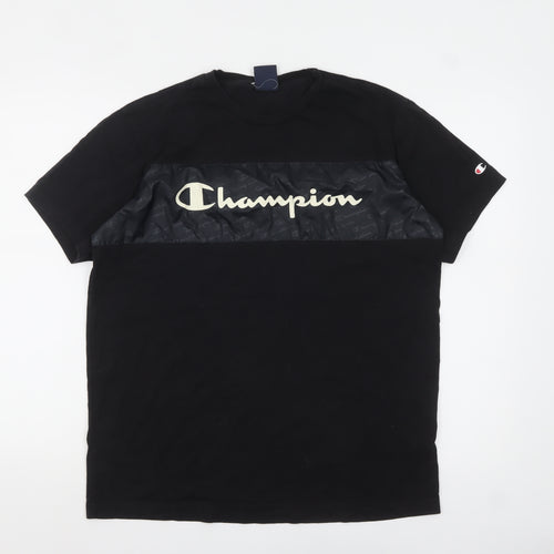 Champion Men's Black Medium Graphic Logo Crew Neck T-Shirt