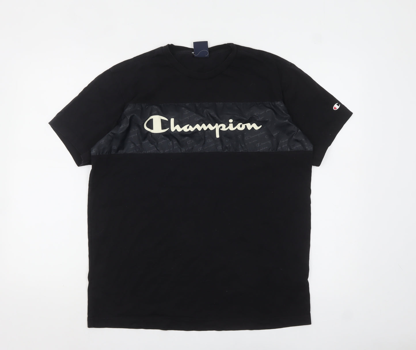 Champion Men's Black Medium Graphic Logo Crew Neck T-Shirt