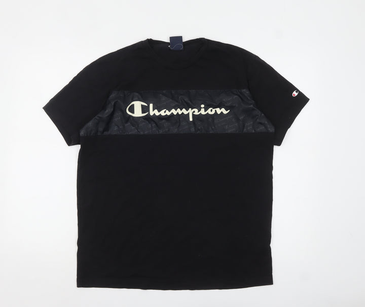 Champion Men's Black Medium Graphic Logo Crew Neck T-Shirt