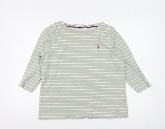 U.S. Polo Assn. Womens Green Striped 3/4 Sleeve Cotton T-Shirt M