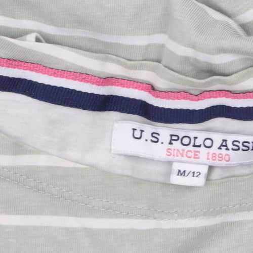 U.S. Polo Assn. Womens Green Striped 3/4 Sleeve Cotton T-Shirt M