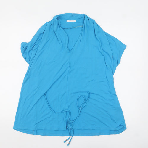 Windsmoor Women Blue Tunic Blouse S V-Neck Short Sleeve