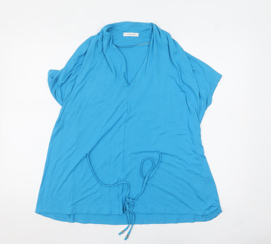 Windsmoor Women Blue Tunic Blouse S V-Neck Short Sleeve