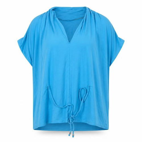 Windsmoor Women Blue Tunic Blouse S V-Neck Short Sleeve