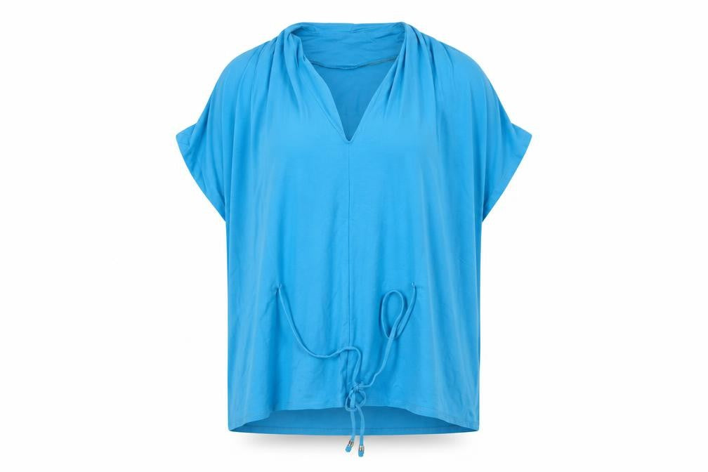 Windsmoor Women Blue Tunic Blouse S V-Neck Short Sleeve