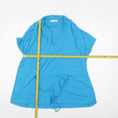 Windsmoor Women Blue Tunic Blouse S V-Neck Short Sleeve