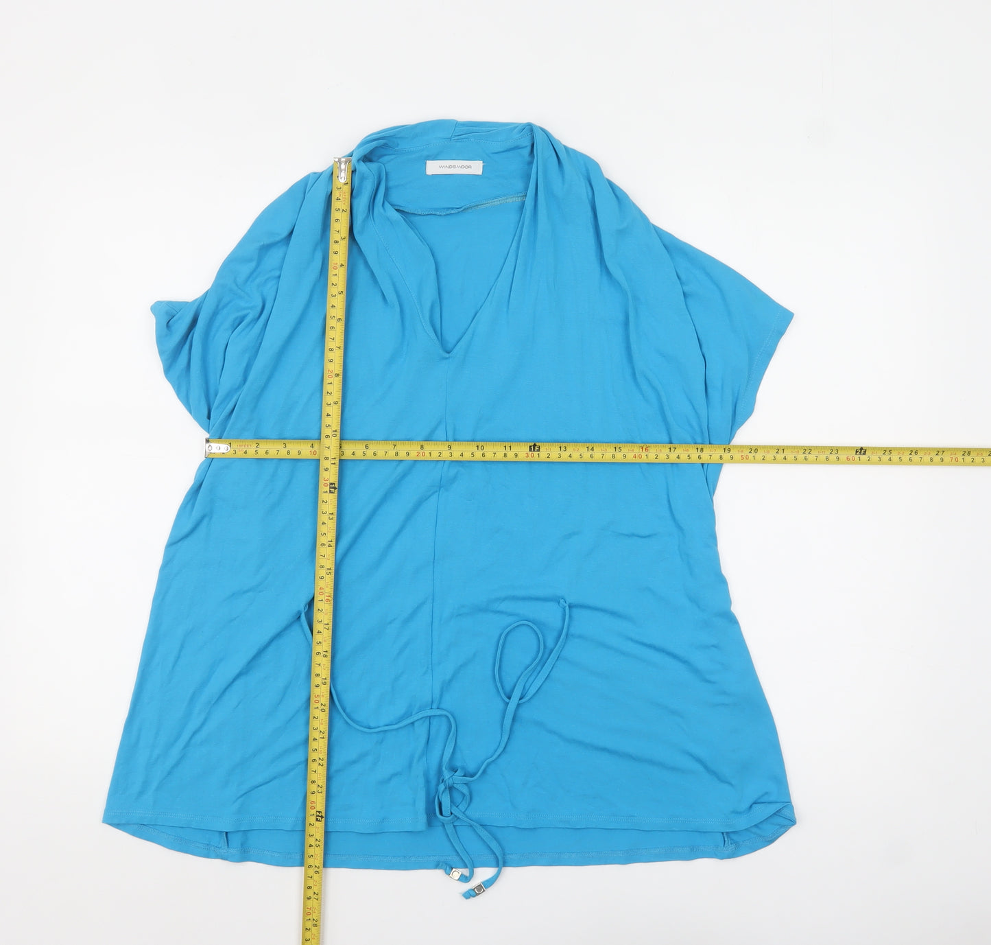 Windsmoor Women Blue Tunic Blouse S V-Neck Short Sleeve