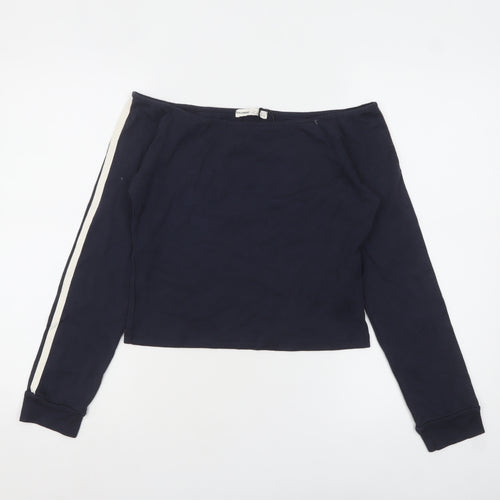 Pull&Bear Women's Blue Off Shoulder Cropped Long Sleeve Top Size L